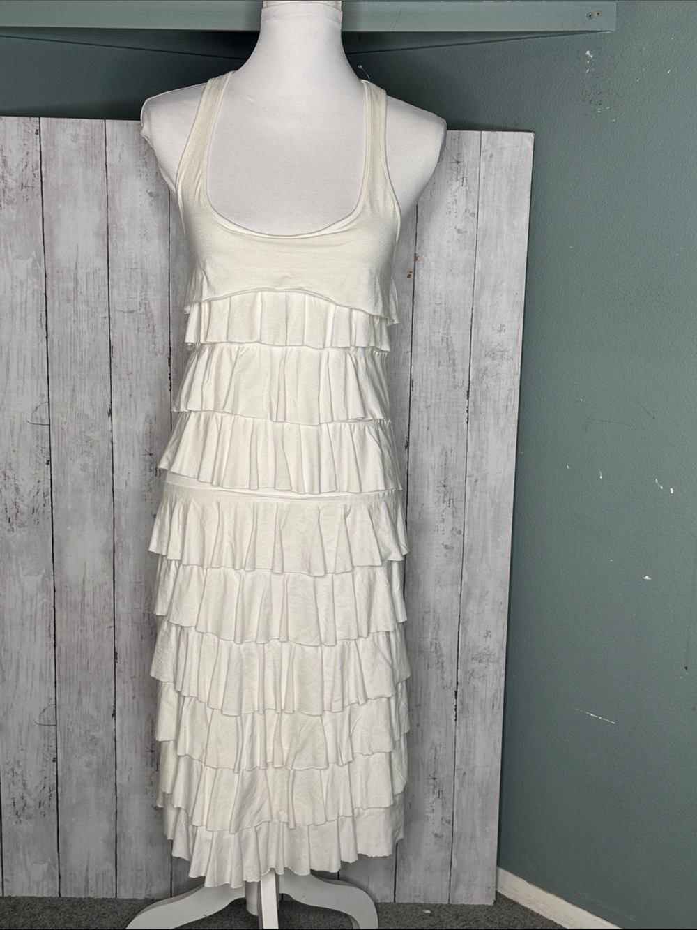 Women's Cream Ruffle Tank Dress